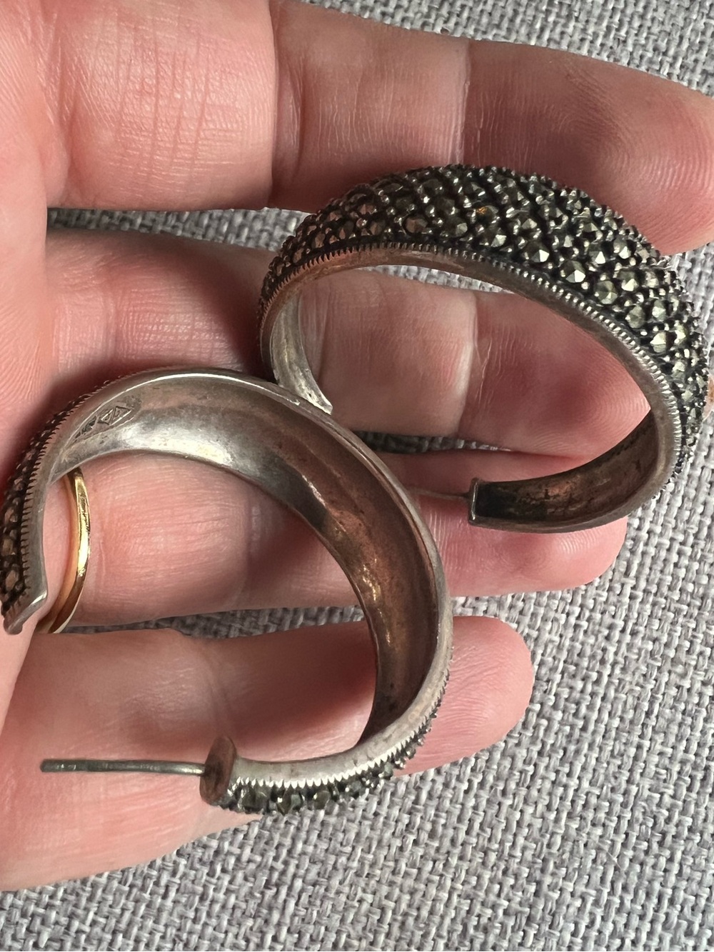 Vintage Judith Jack Sterling Silver Marcasite Hoop Earrings